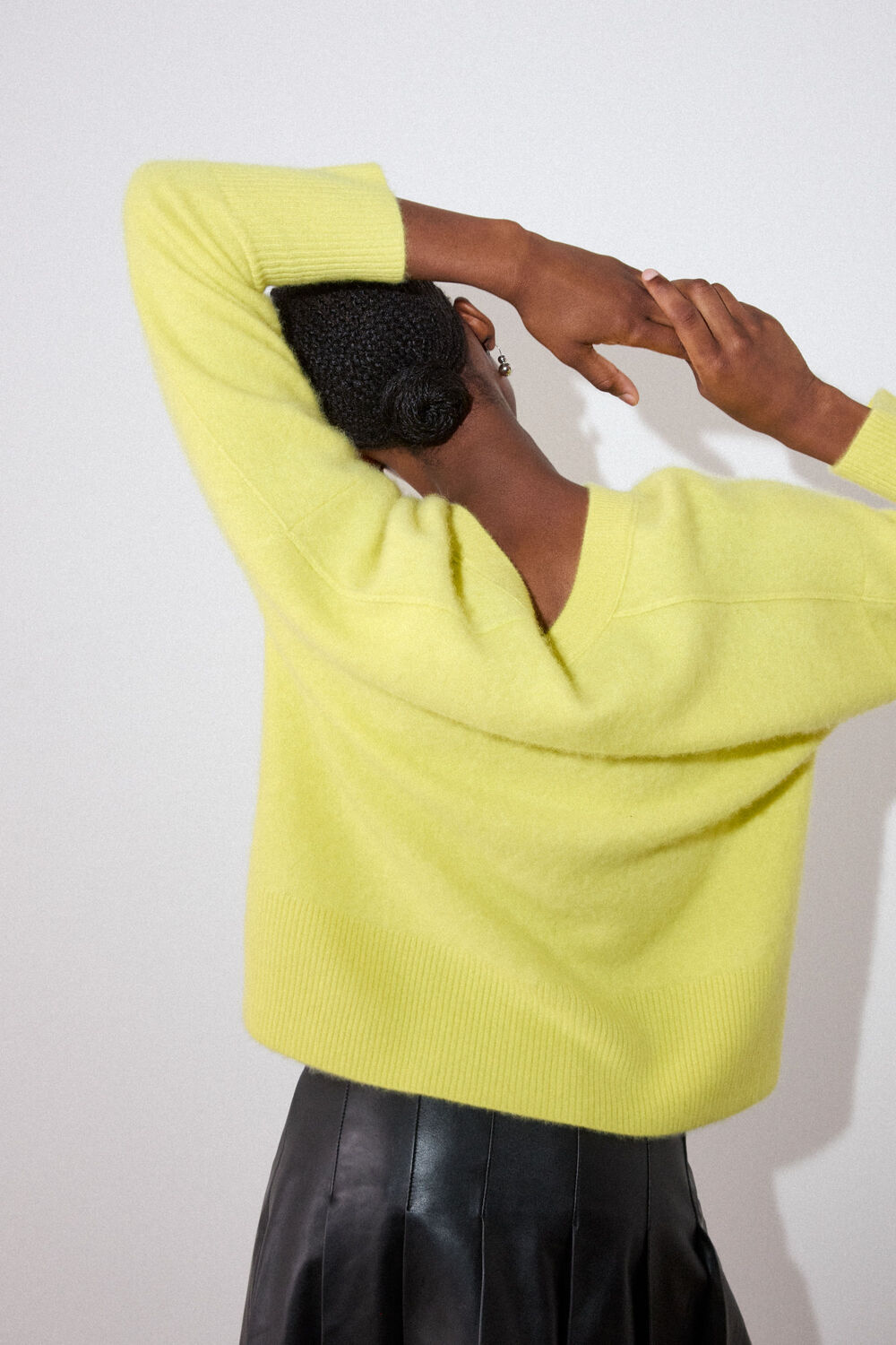 Yellow Brushed Cashmere V Neck Knit
