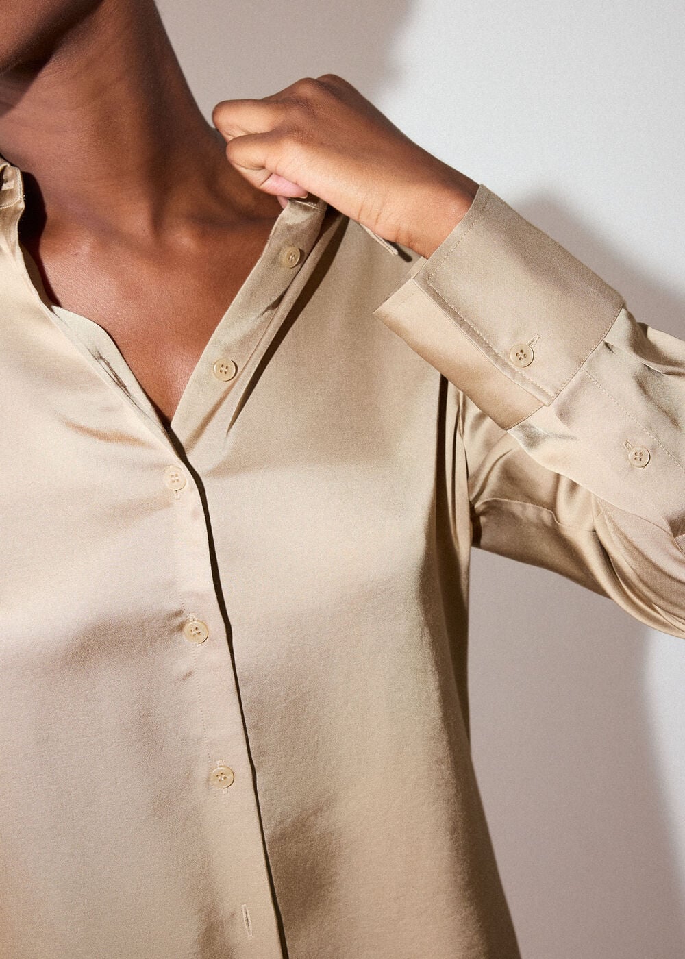 Gold Metallic Satin Viscose Shirt