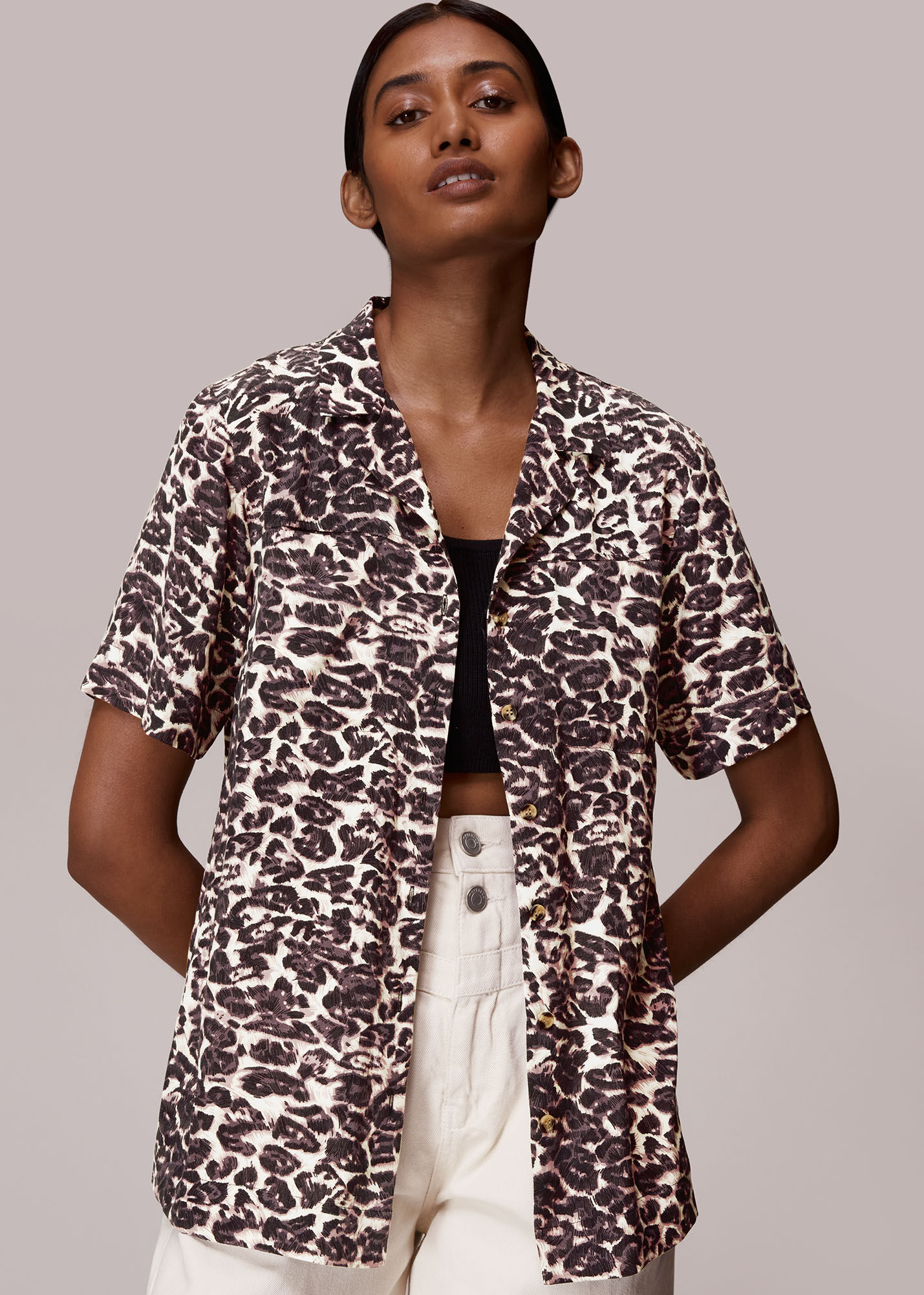 Multicolour Clouded Leopard Print Shirt | WHISTLES | Whistles US |