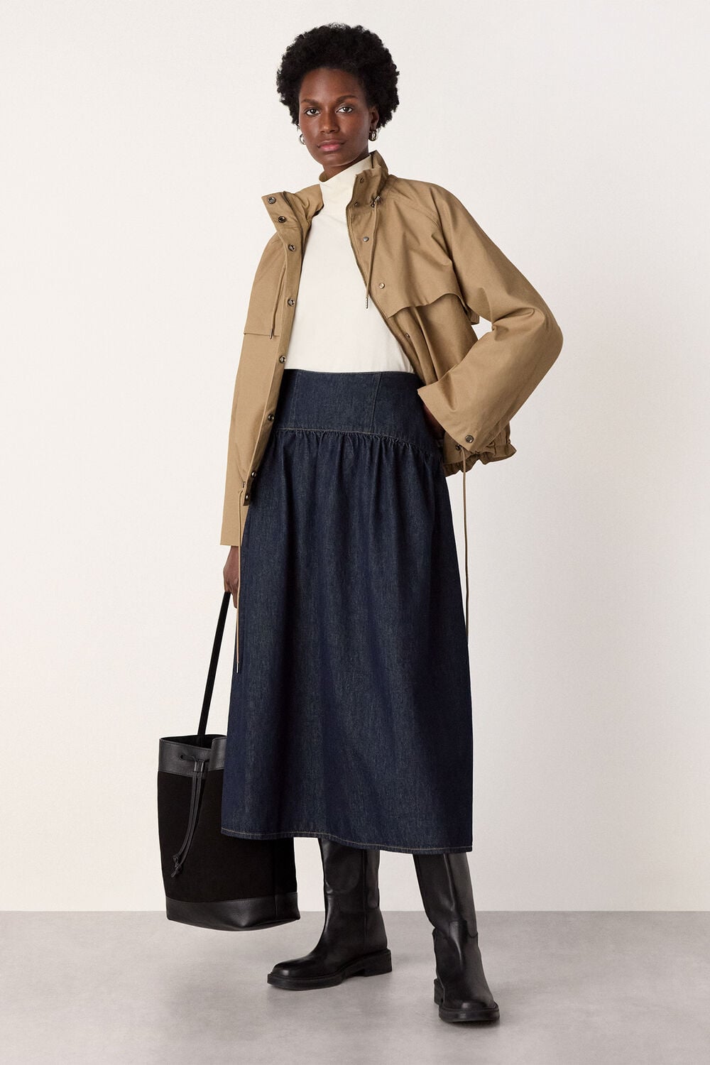 Denim Waisted Midi Skirt