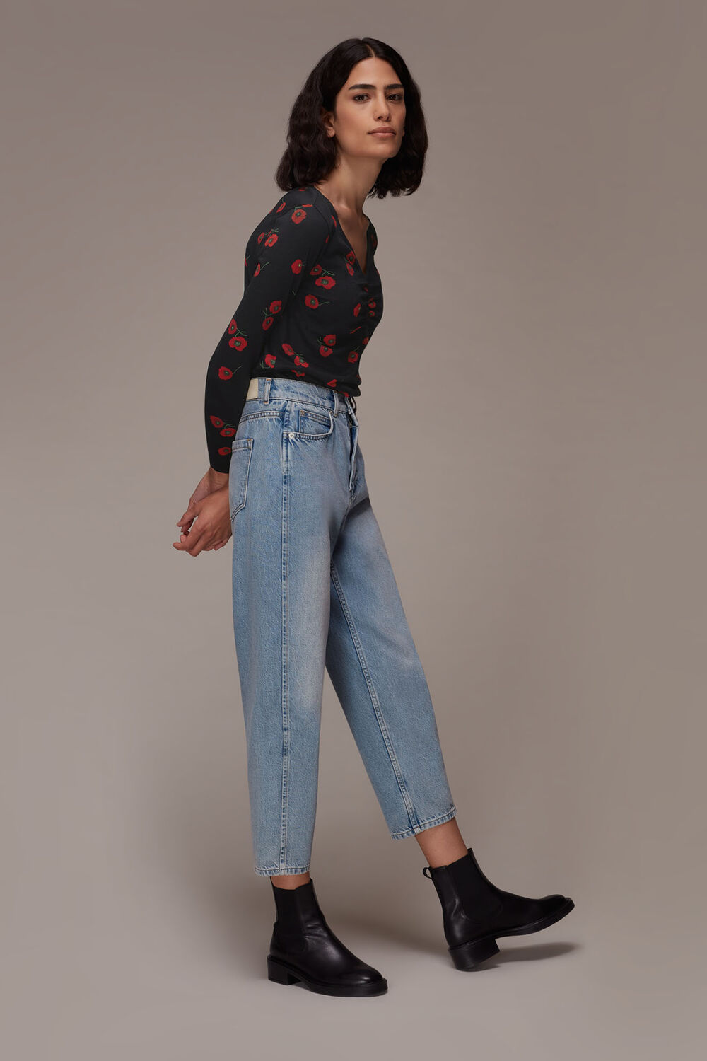 Poppy Print Ruched Neck Tee
