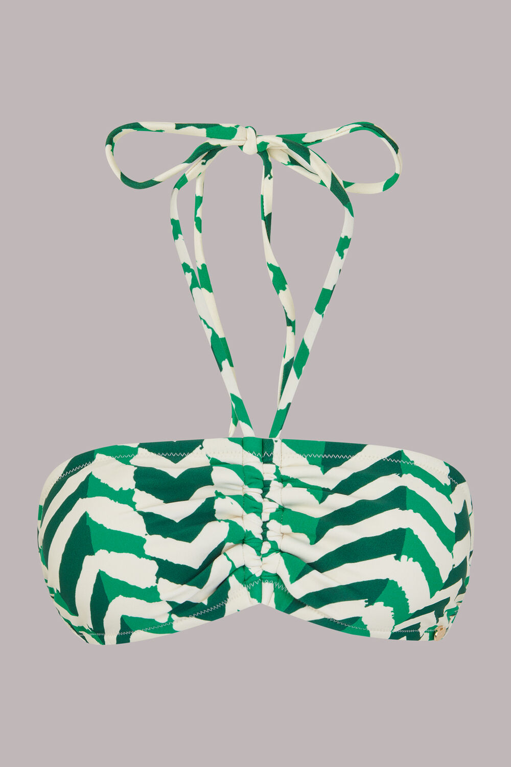 Green Chevron Ruched Bikini Top