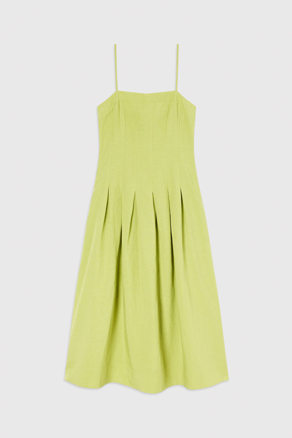Green Linen Blend Waisted Midi Dress