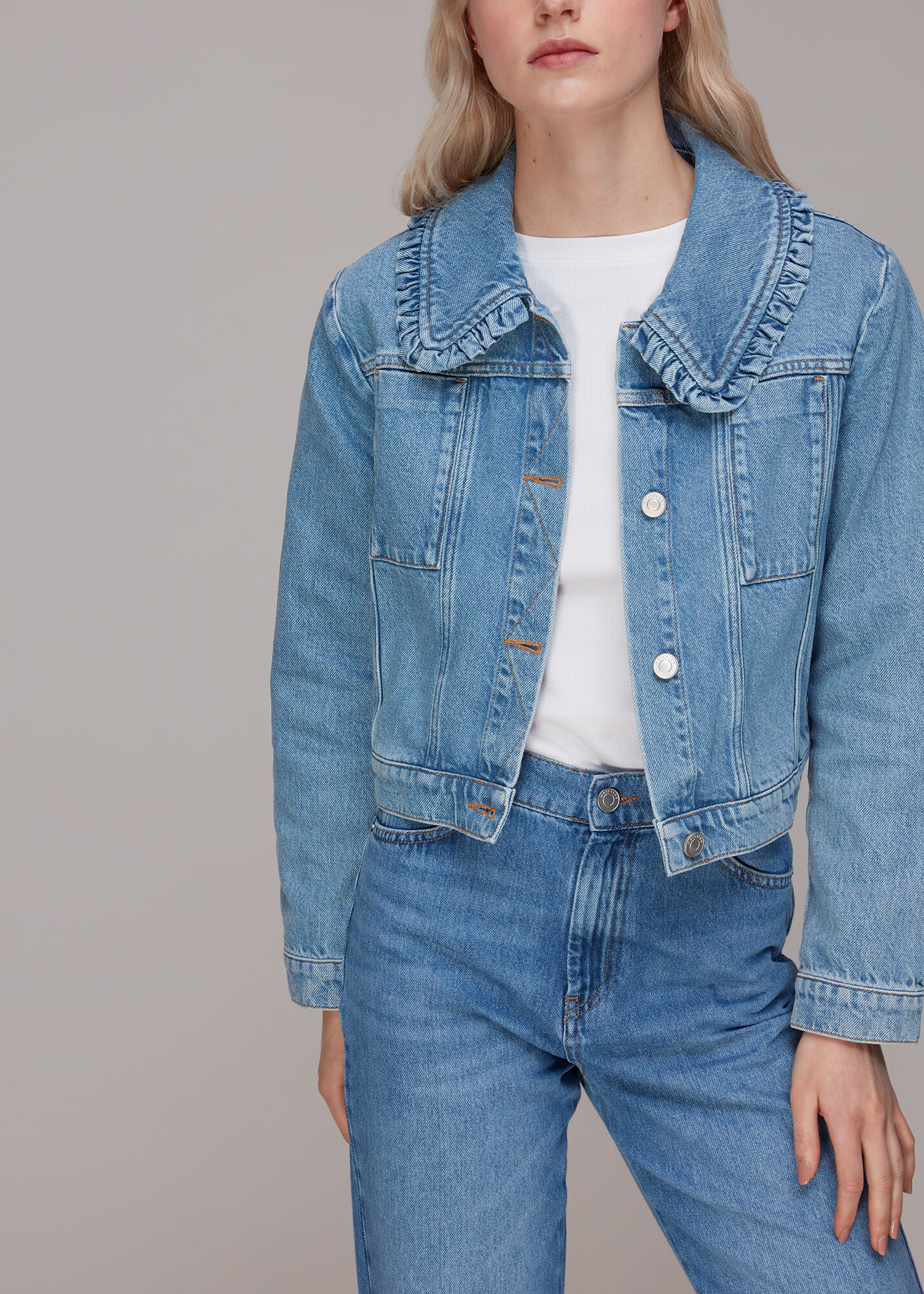 Denim Collar Detail Denim Jacket WHISTLES Whistles