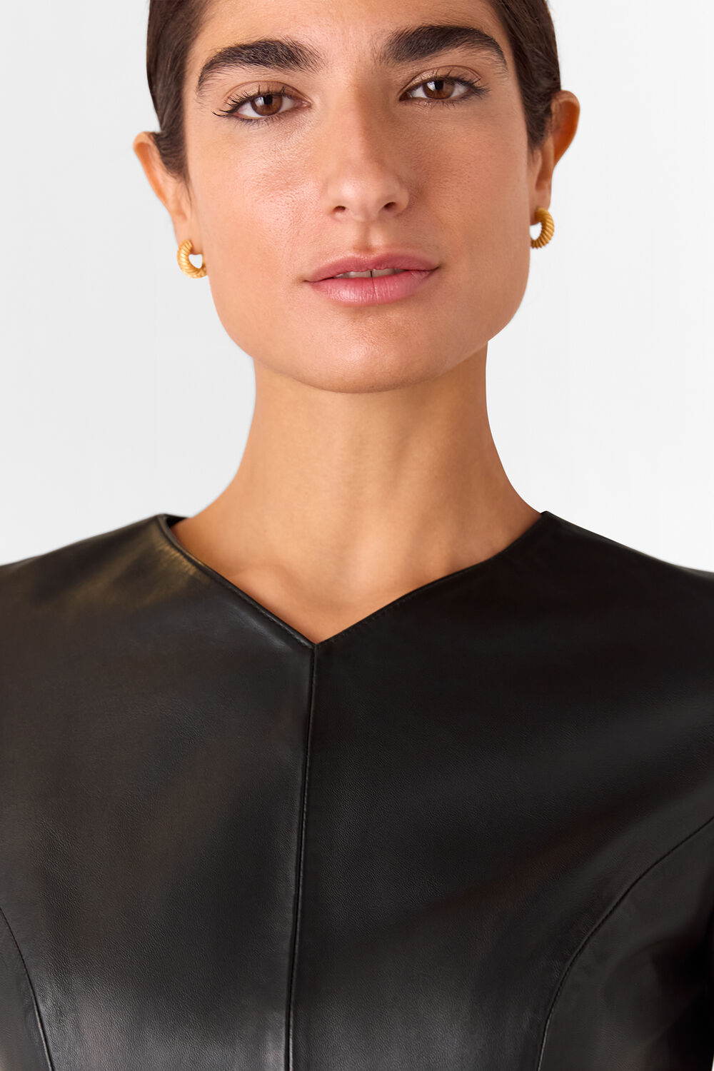 Black Rosamund A Line Leather Dress