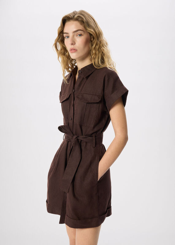 Chocolate Pocket Detail Linen Playsuit
