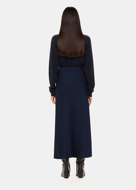 Navy Satin Bias Cut Skirt