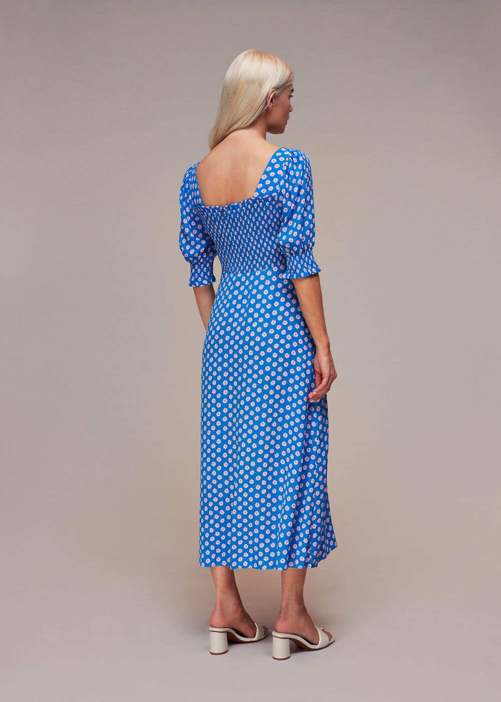 Petite Floral Sunburst Shirred Dress