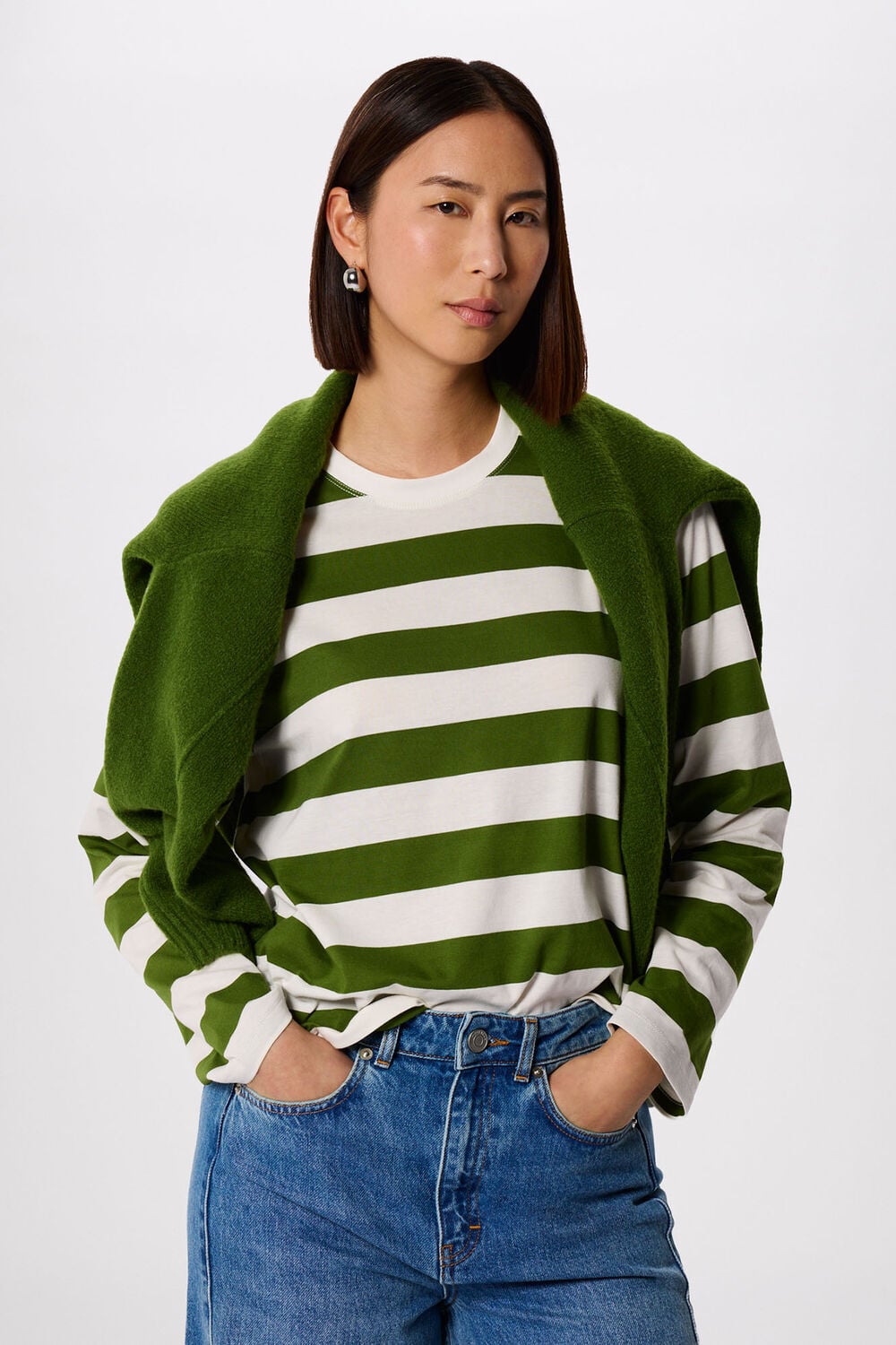 Green Relaxed Stripe Long Sleeve Tee