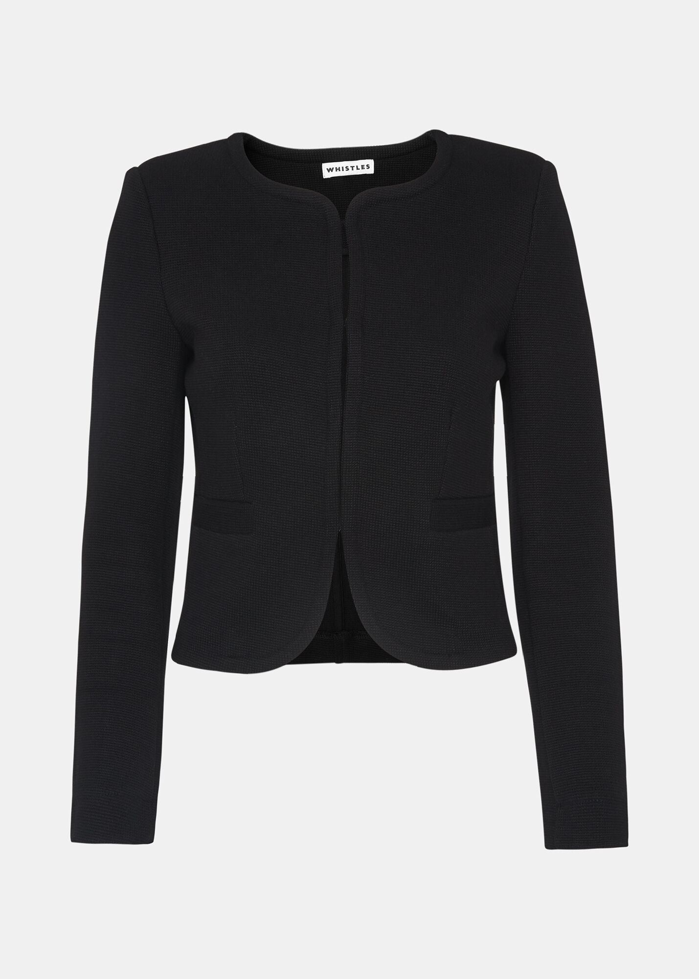 Black Collarless Slim-Fit Jersey Jacket | Whistles |