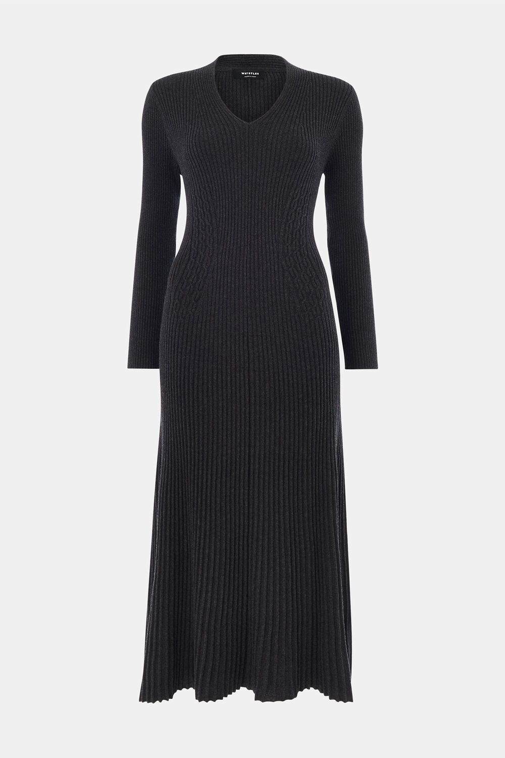V Neck Cable Ribbed Knit Dress