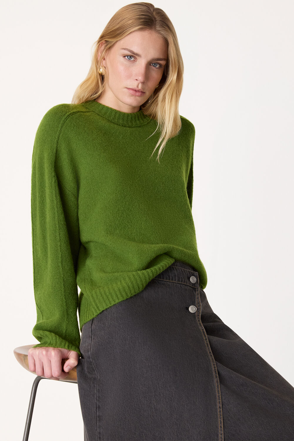 Green Wool Mix Seam Detail Knit