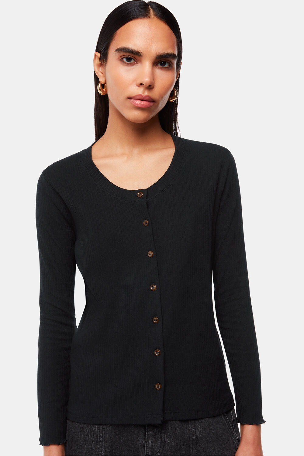 Ribbed Jersey Button Top