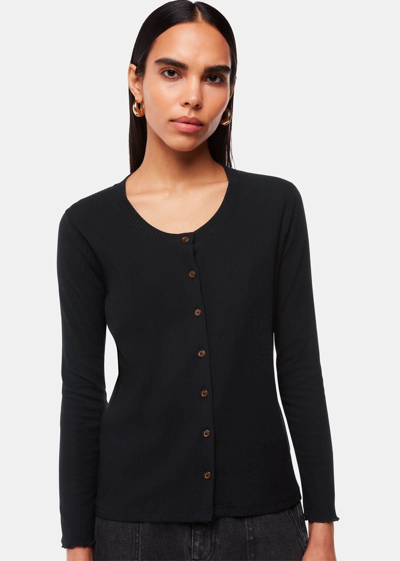 Ribbed Jersey Button Top