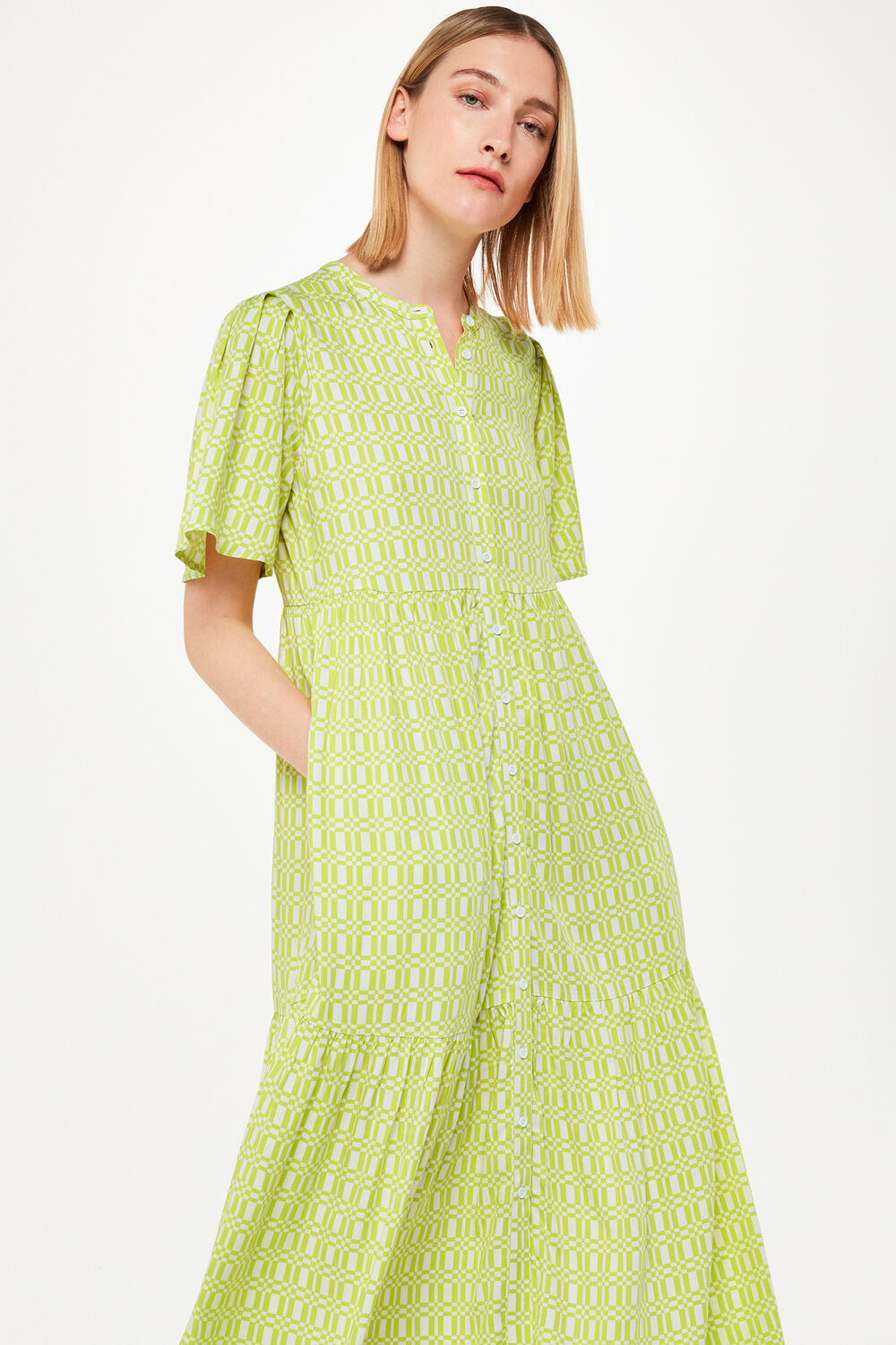 Green Link Check Trapeze Dress