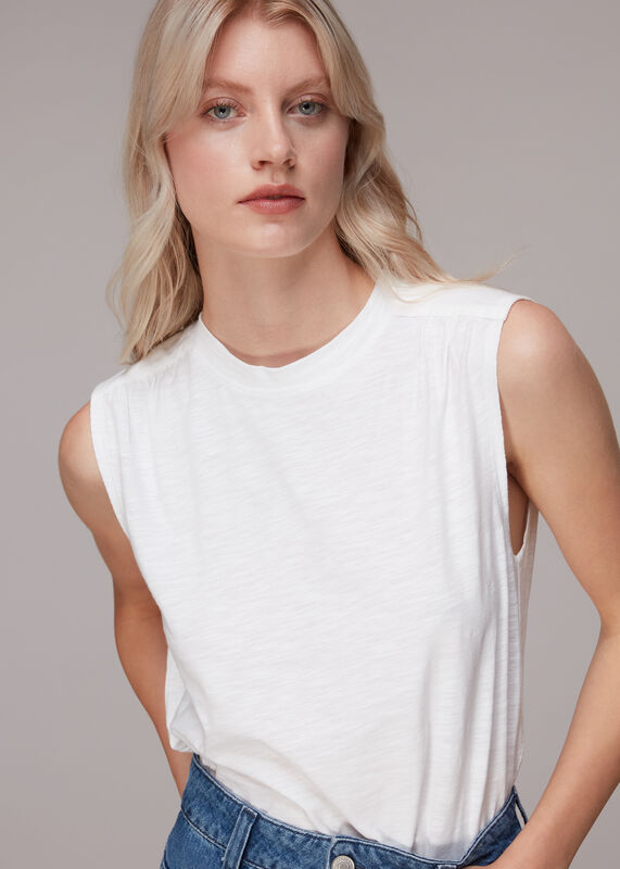 White Gathered Shoulder Tank