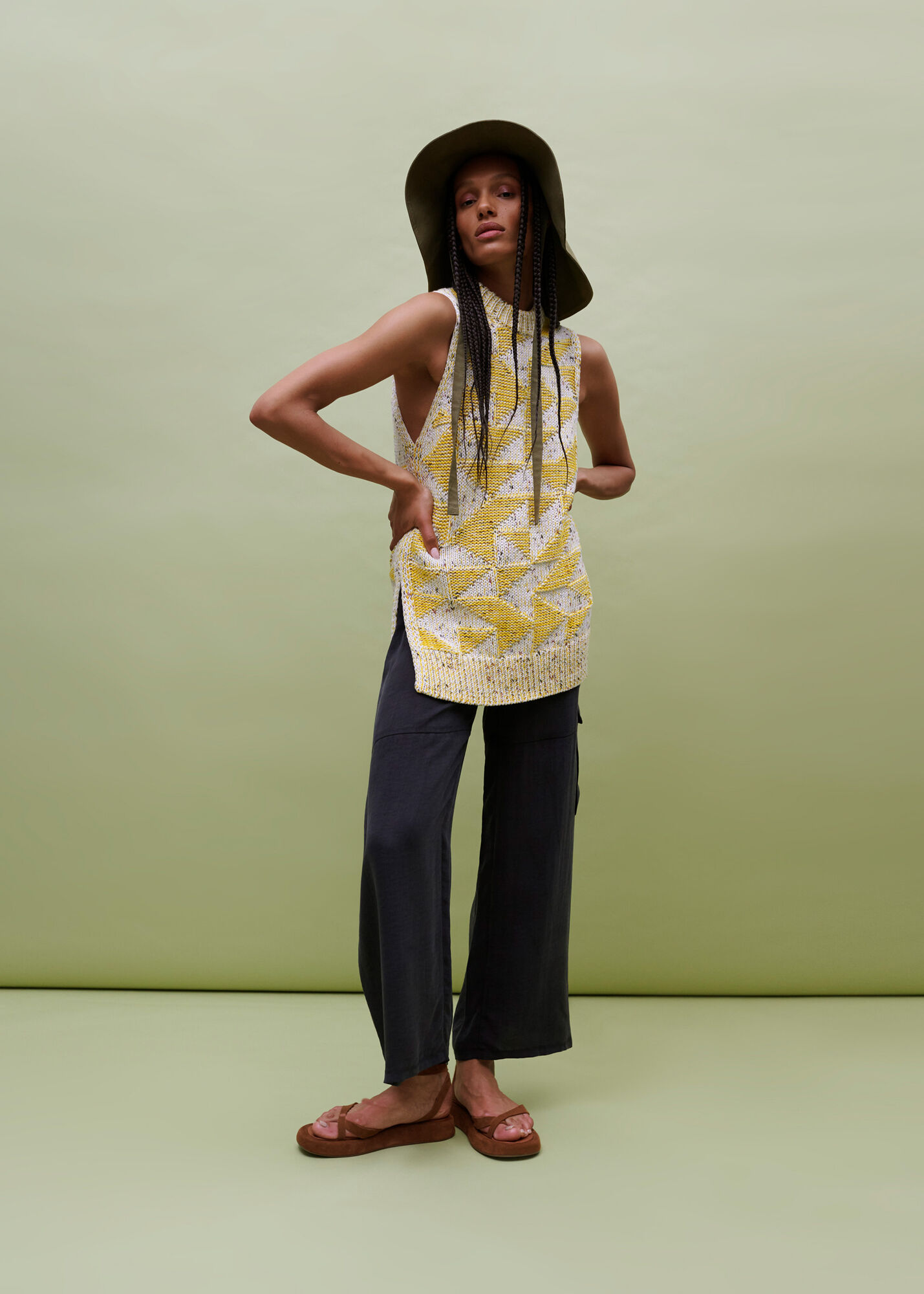 Yellow/Multi Sleeveless Intarsia Knit WHISTLES Whistles UK