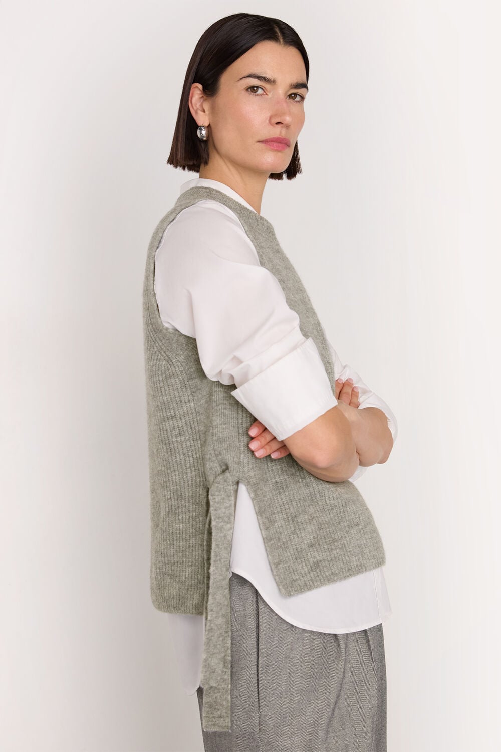 Grey Wool Mix Side Tie Detail Tank