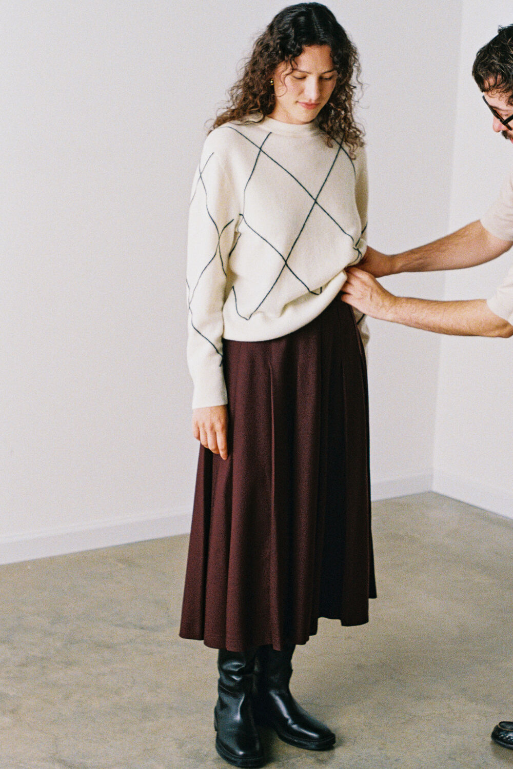 Plum Wool Blend Pleated Kilt Skirt