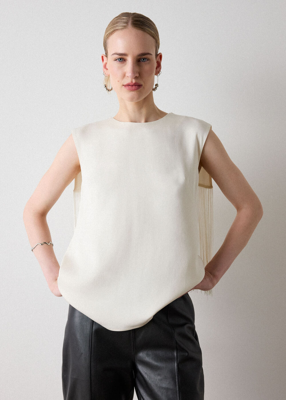 Ivory Fringe Back Sleeveless Top