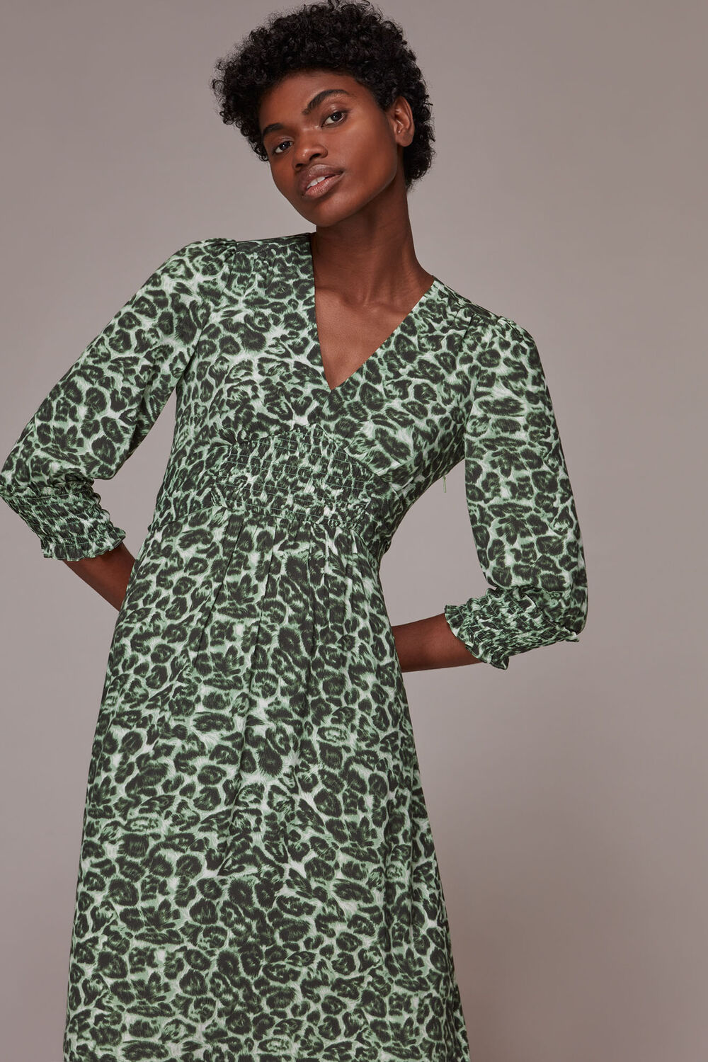 Clouded Leopard Shirred Dress