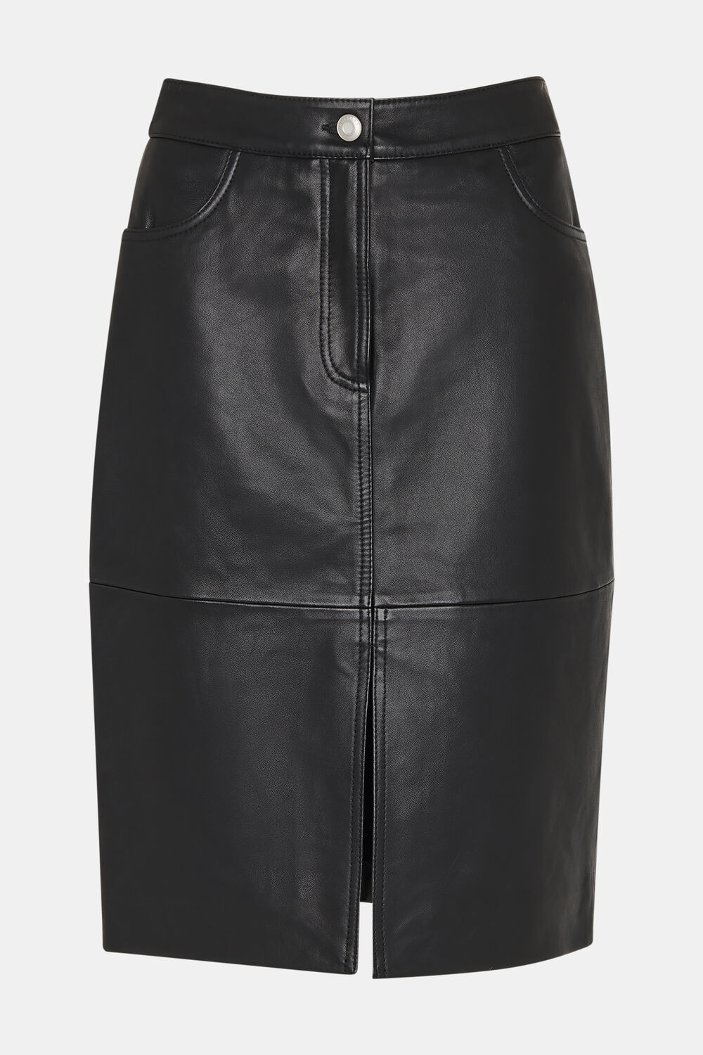 Leather Front Split Midi Skirt