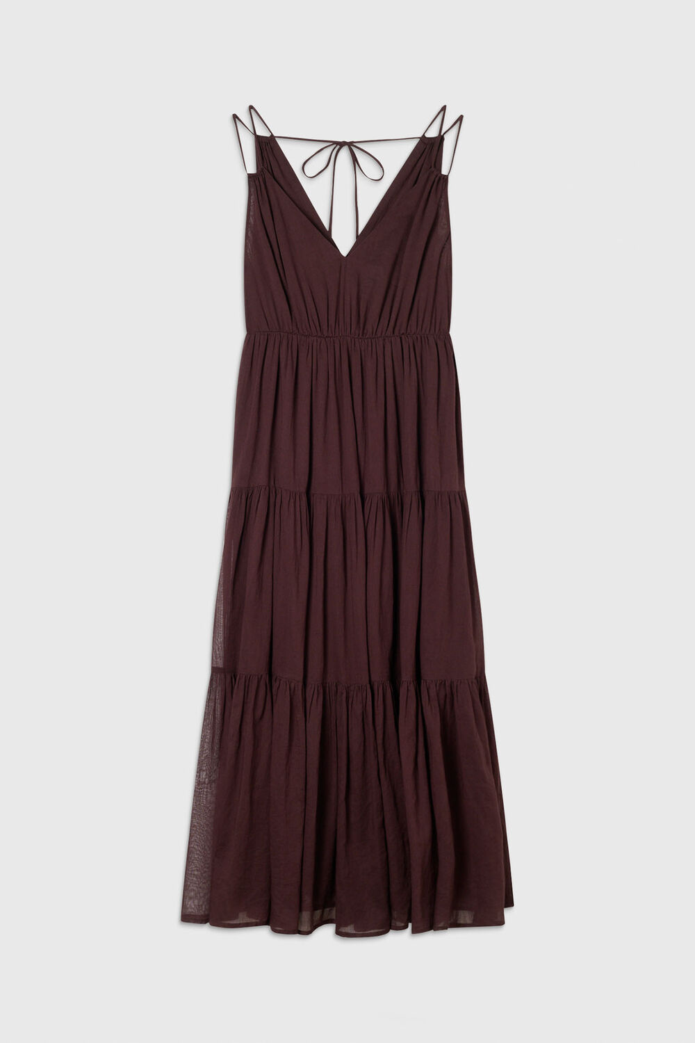 Brown Cotton Maxi V Neck Sundress