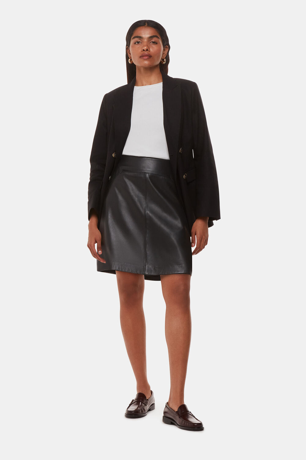Black Petite Leather A Line Skirt