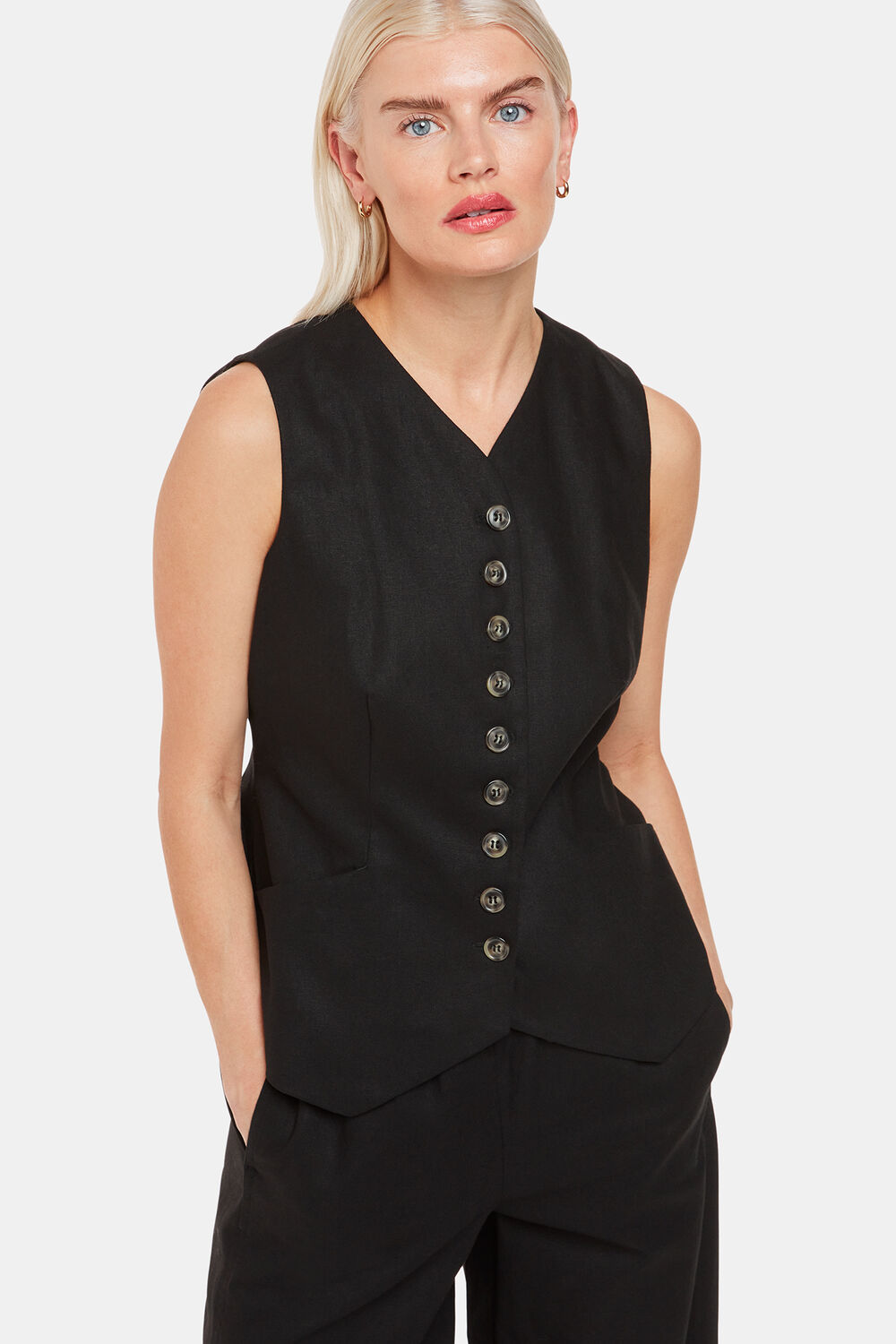Black Petite Lindsey Linen Blend Waistcoat