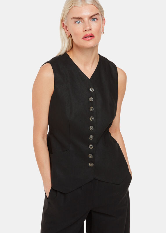 Black Petite Lindsey Linen Blend Waistcoat