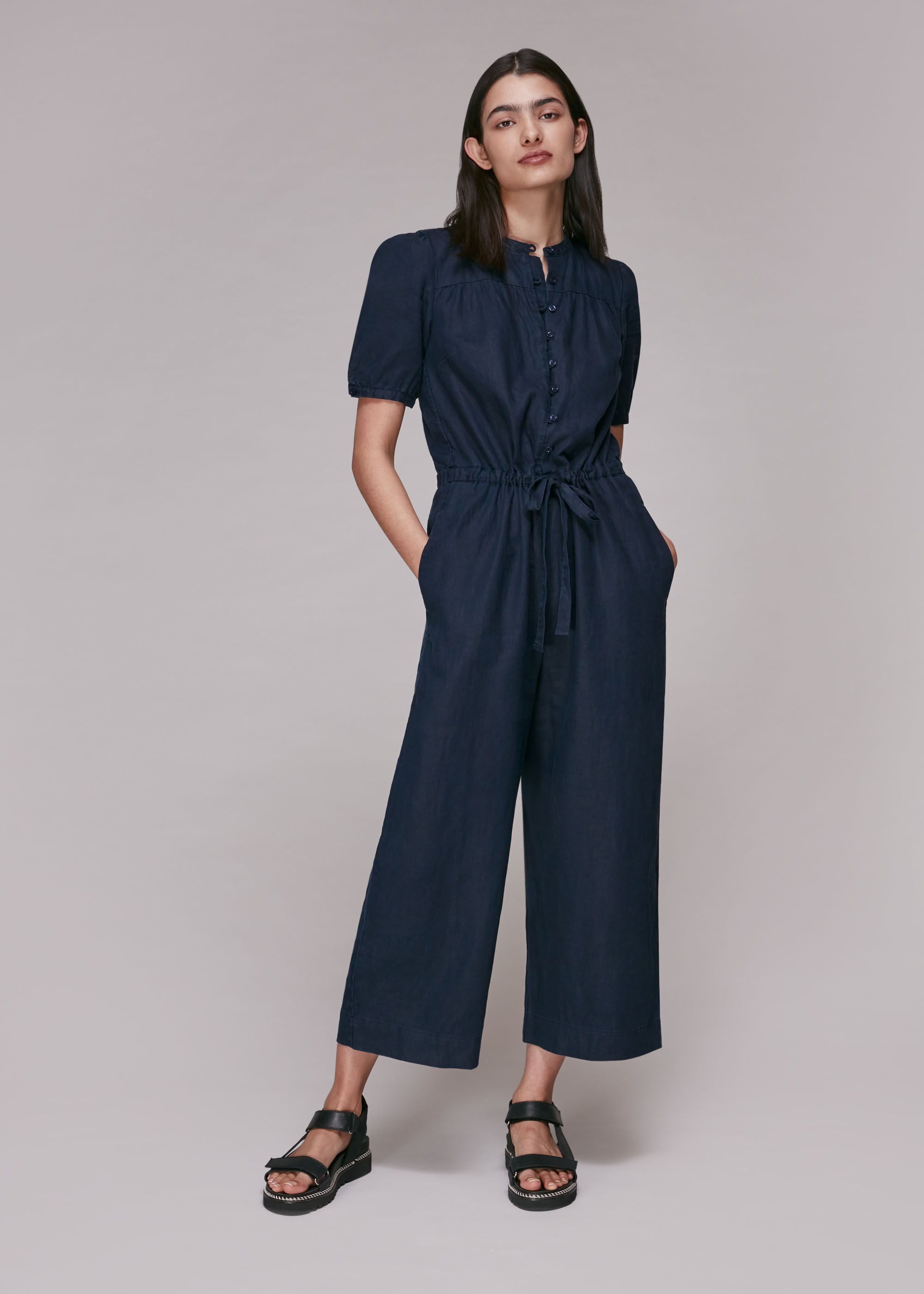 Button Front Linen Jumpsuit | Whistles UK |