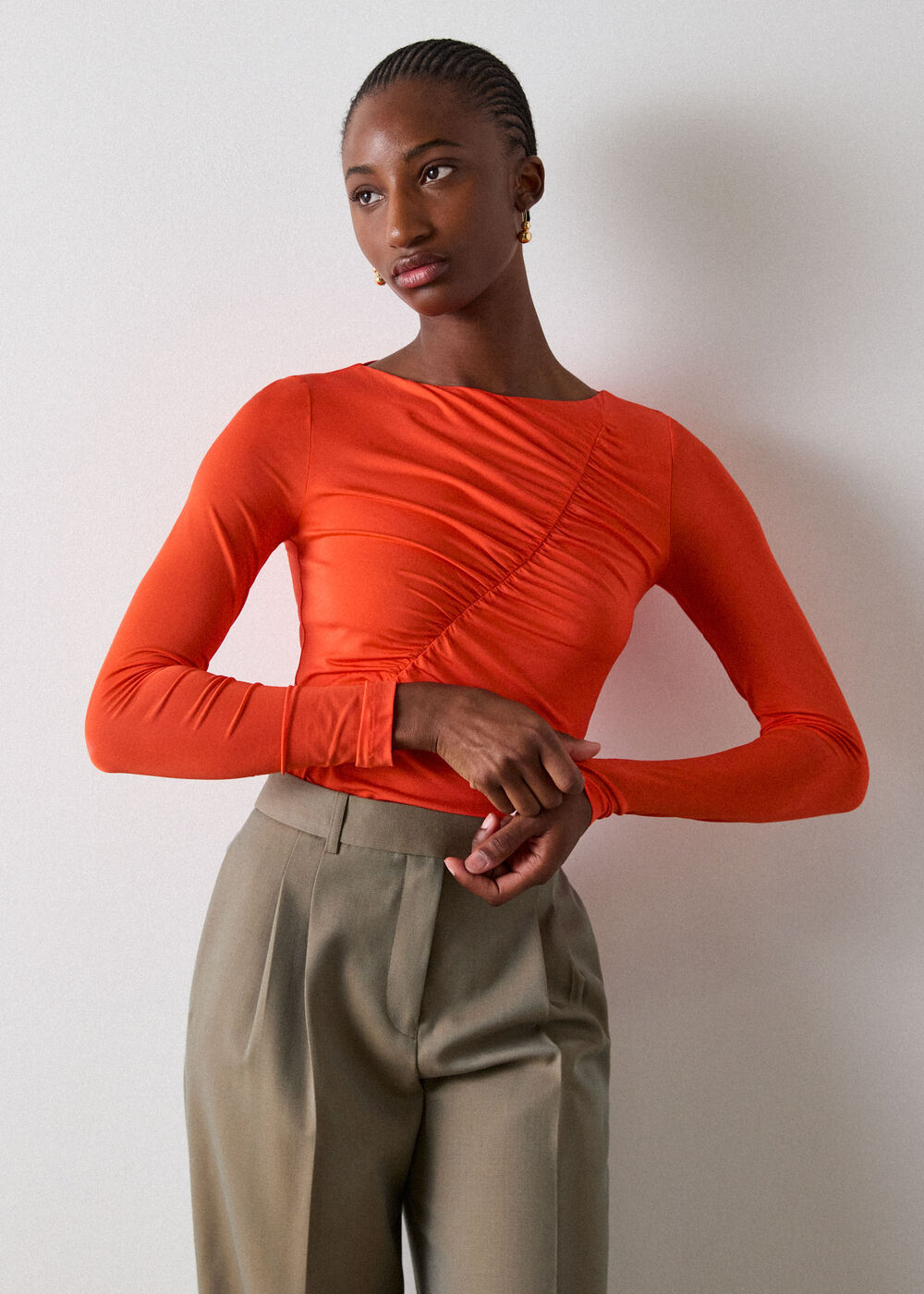 Orange Asymmetric Gathered Top