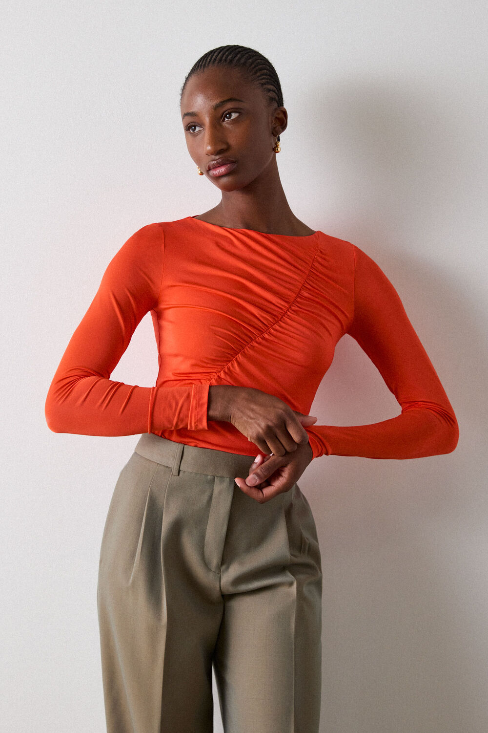 Orange Asymmetric Gathered Top