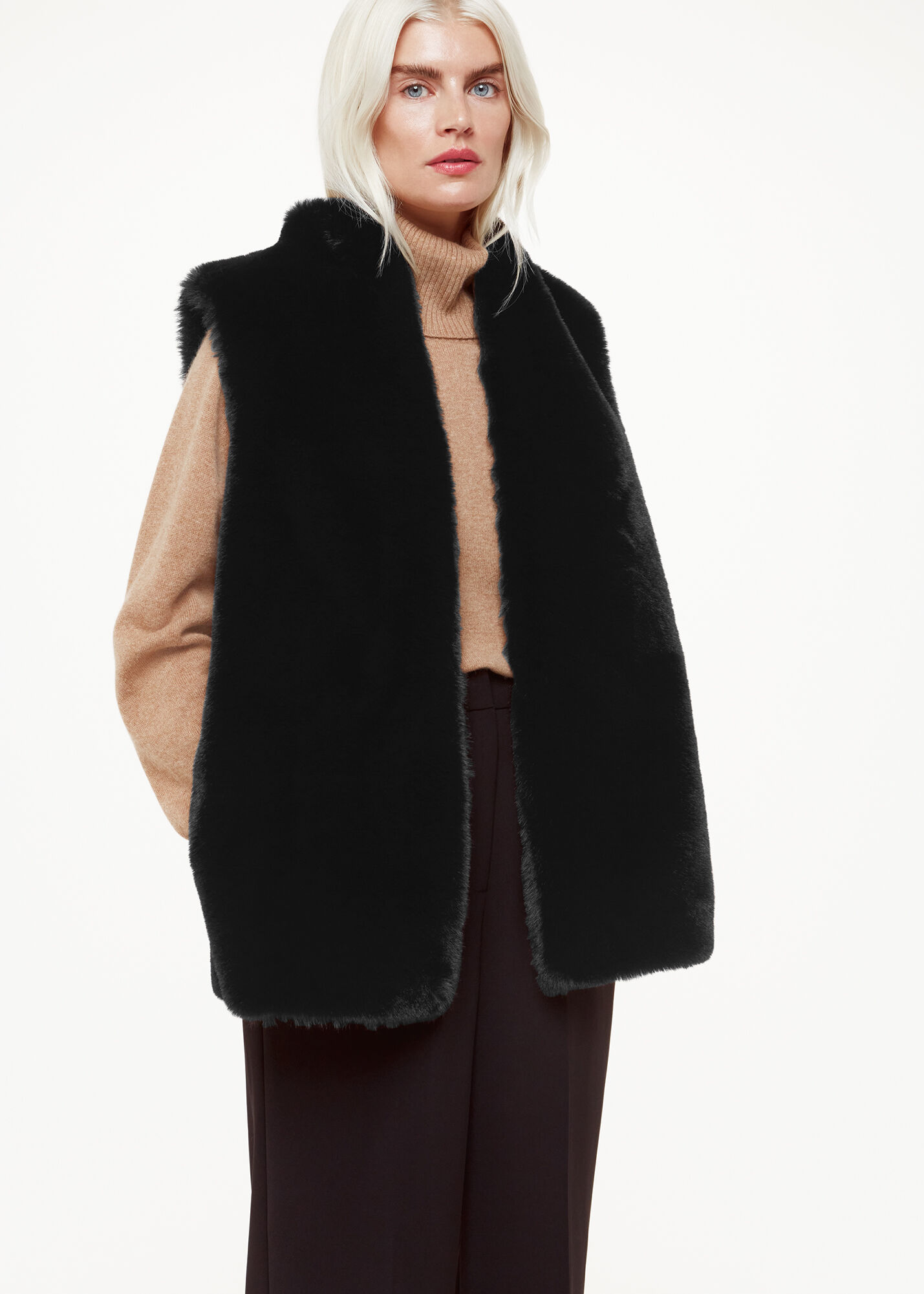 Black Faux Fur Gilet | WHISTLES | Whistles US |