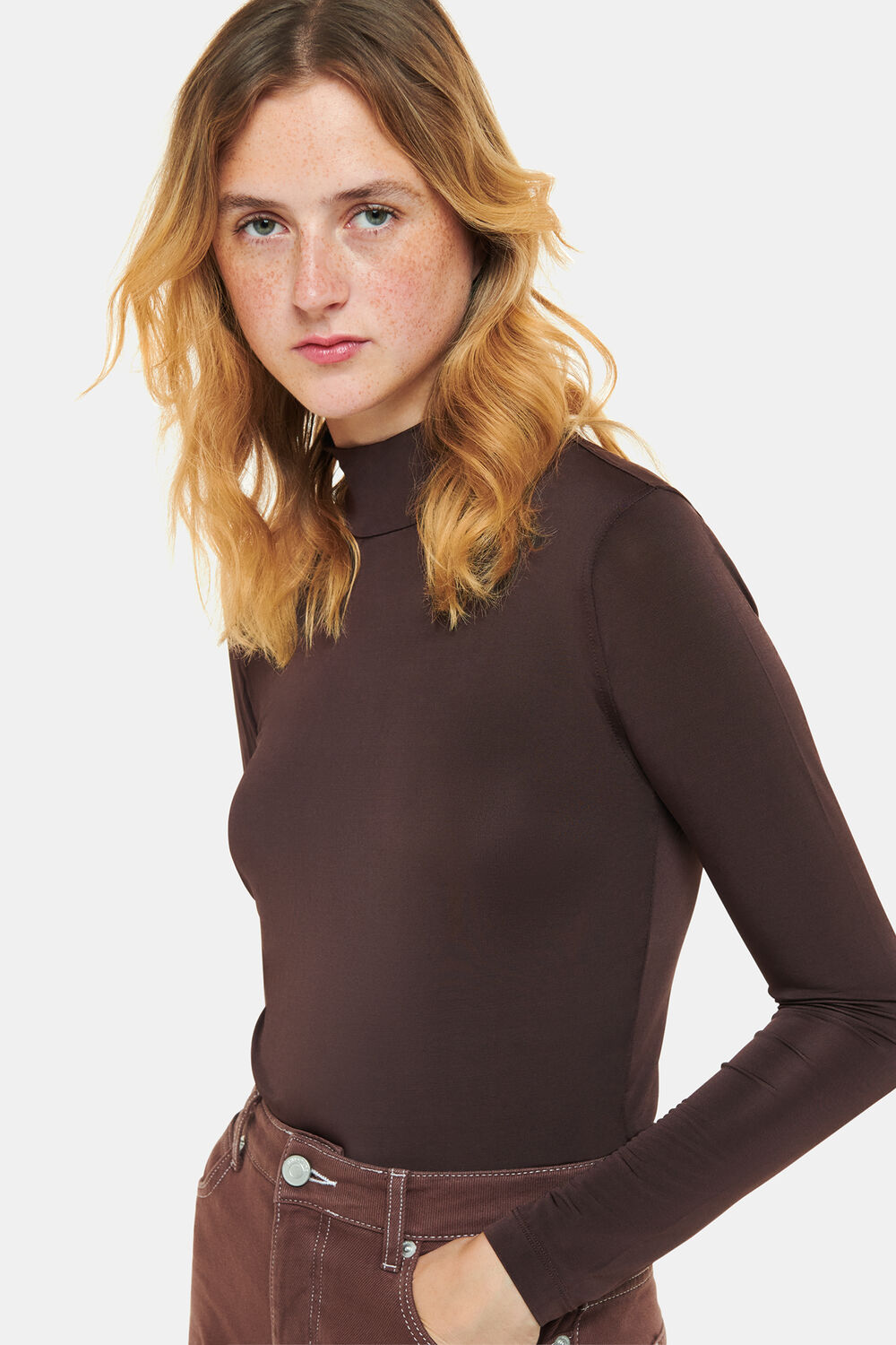 Chocolate Slinky High Neck Top