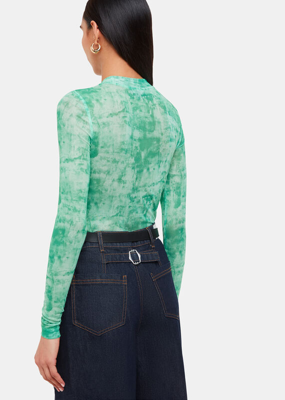 Green Brushwork Print Mesh Jersey