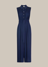 Smocked Detail Zora Jumpsuit Navy