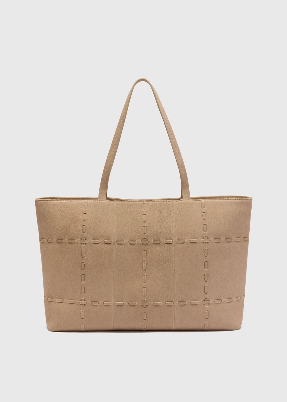 Neutral Suede Whipstitch Tote Bag