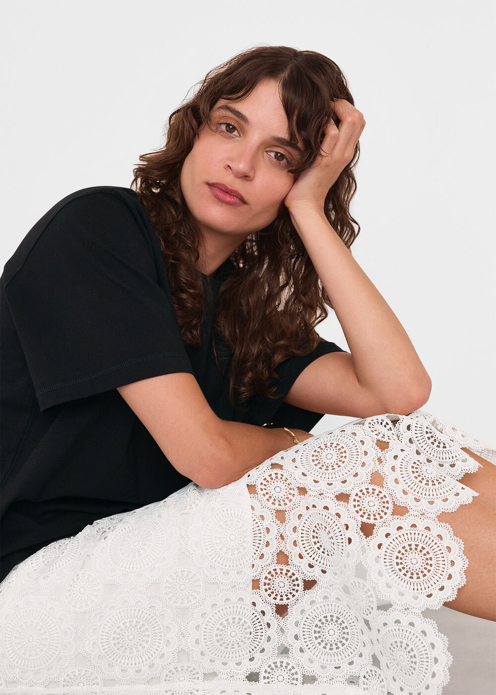 Lace Column Midi Skirt