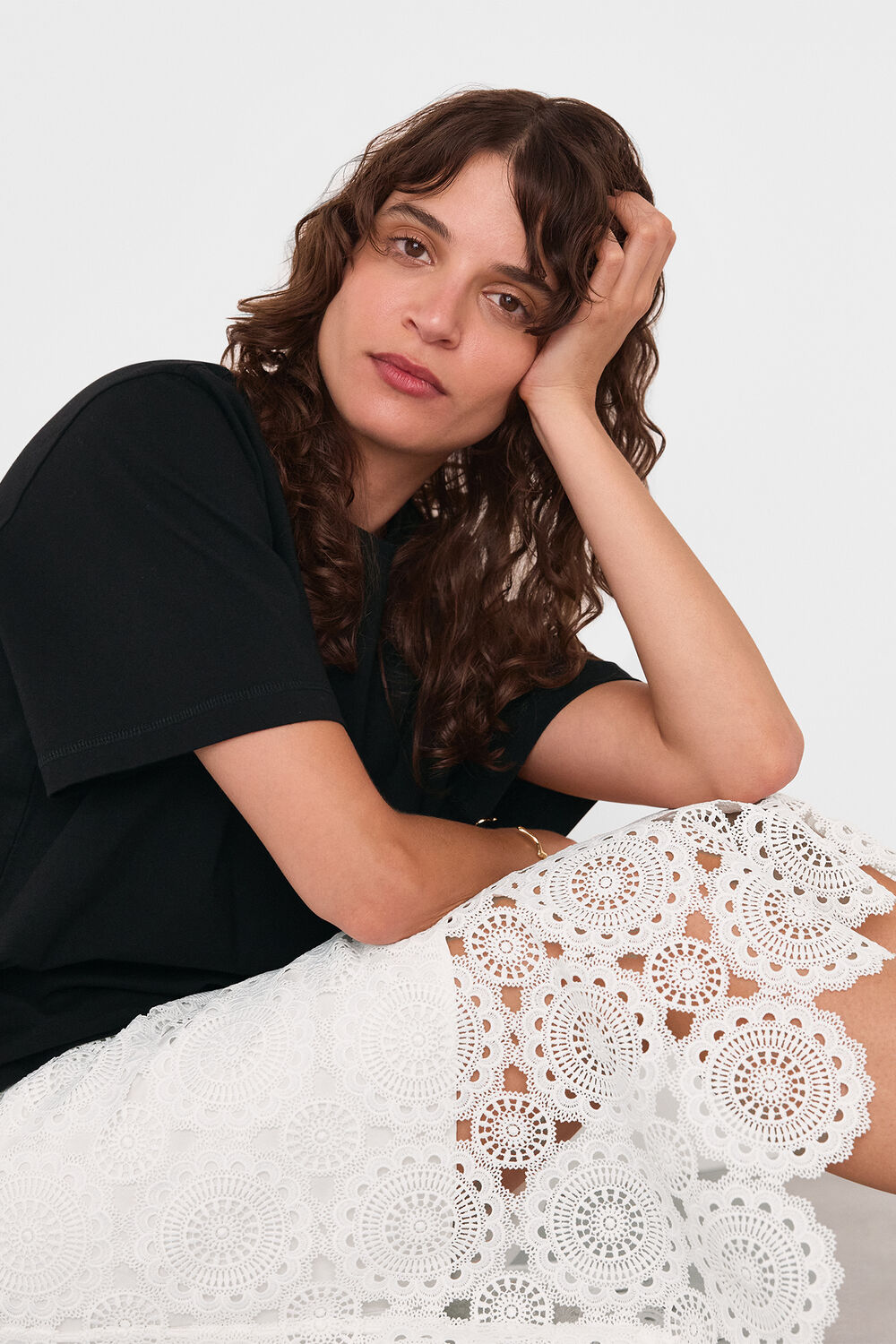 Lace Column Midi Skirt