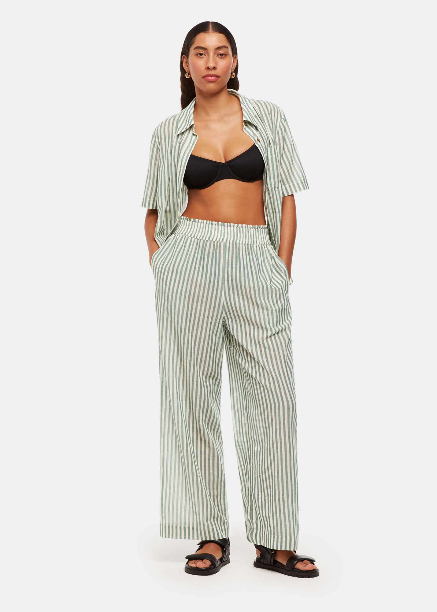 Green/Multi Stripe Beach Trouser | WHISTLES | Whistles US |