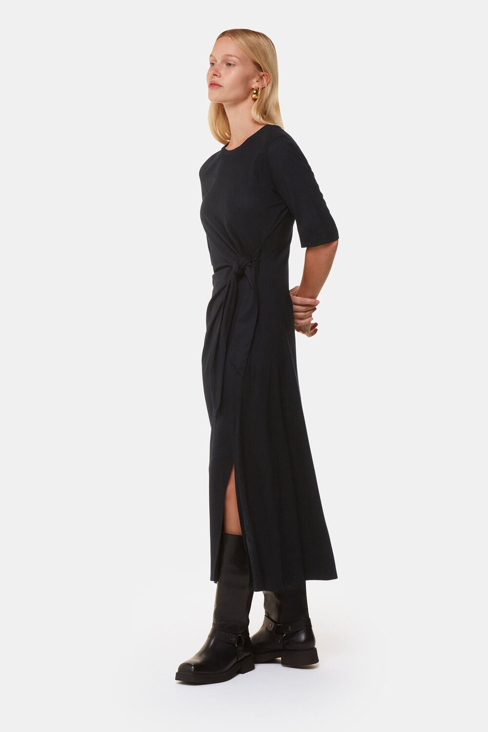 Black Twist Front Jersey Dress