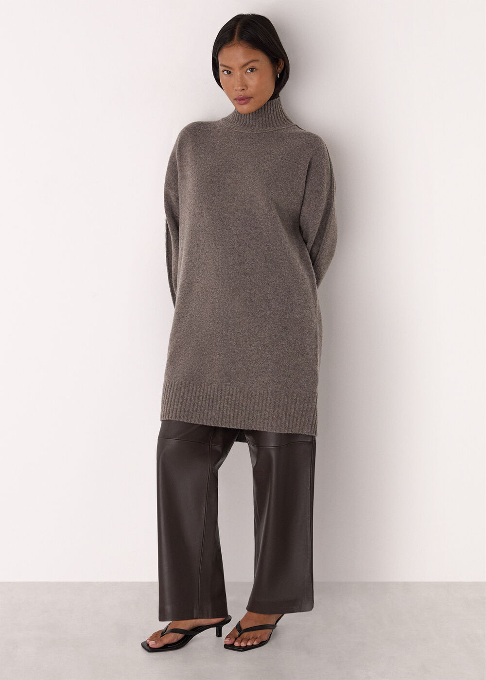 Petite Funnel Neck Wool Mini Dress