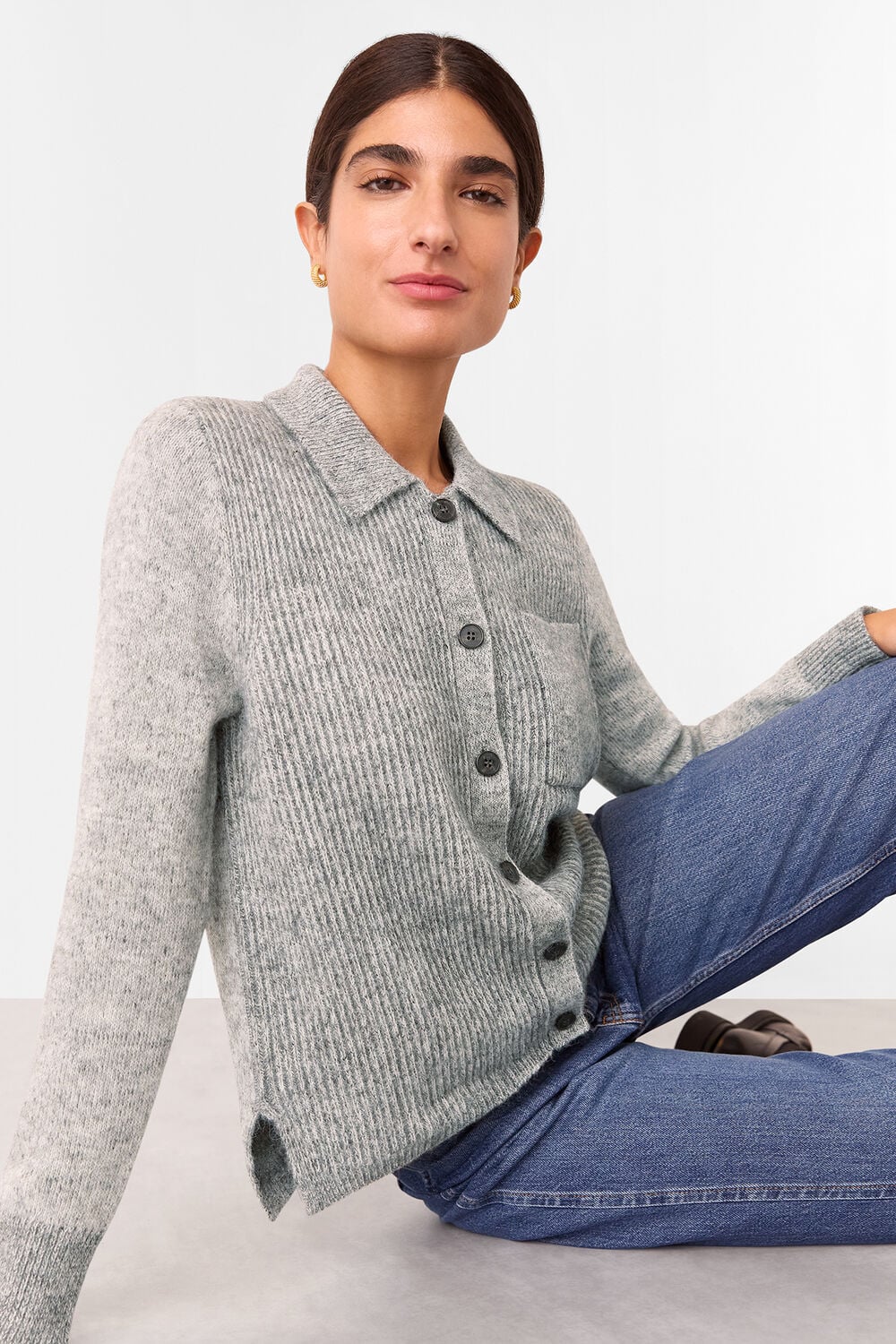 Grey Isla Ribbed Cardigan