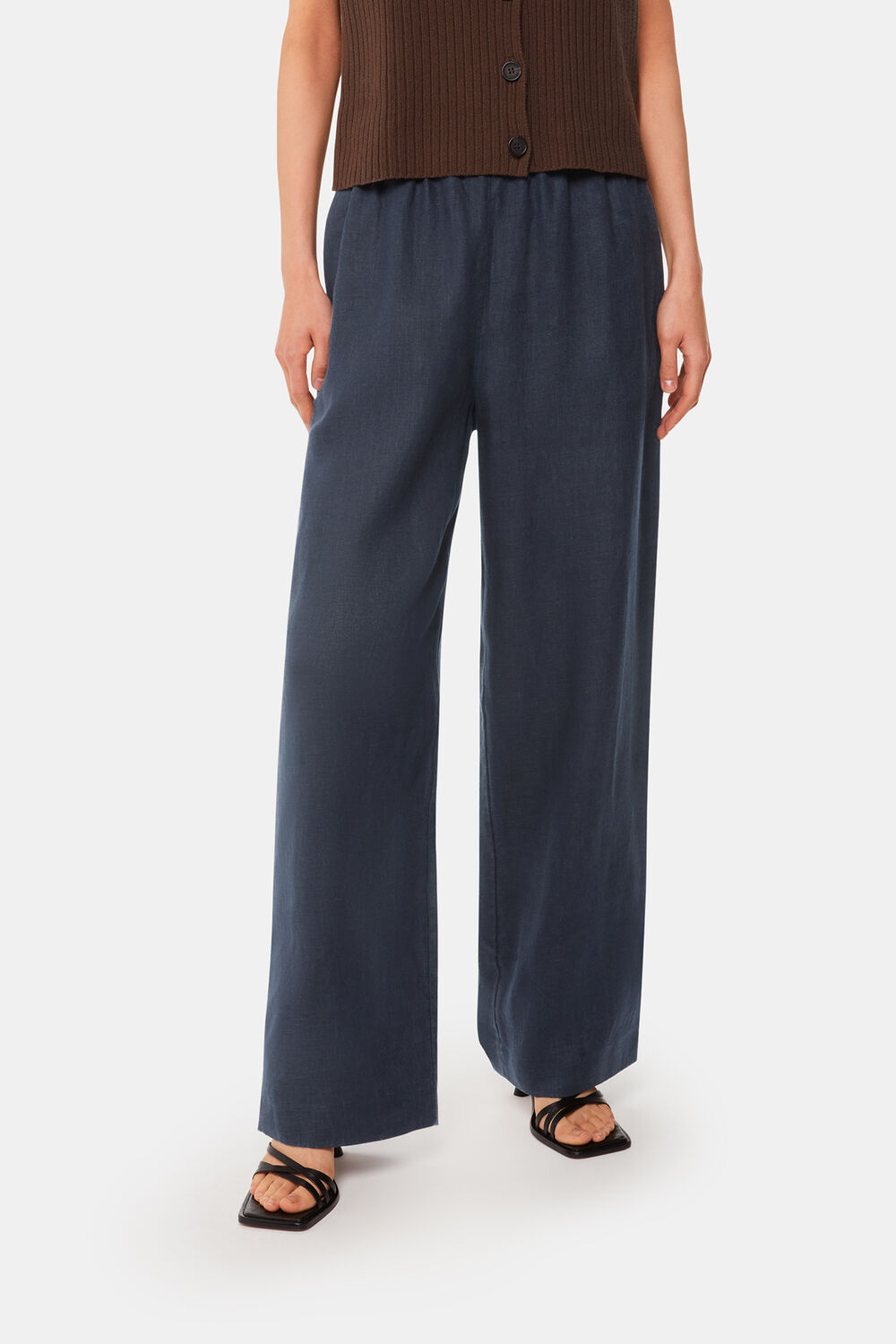 Navy Elasticated Linen Pants&nbsp;