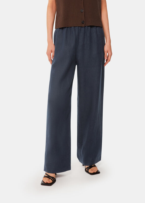 Navy Elasticated Linen Pants 