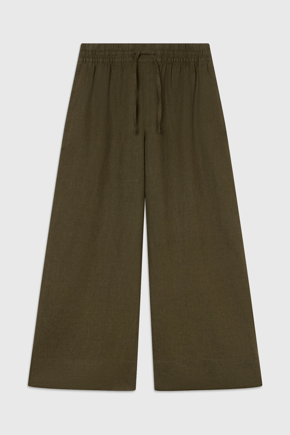 Khaki Elasticated Linen Crop Trouser