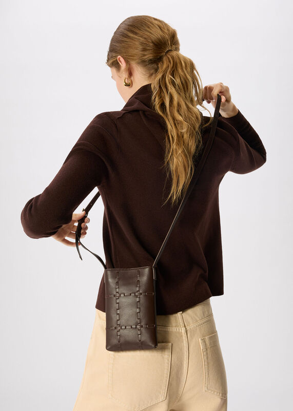 Chocolate Whipstitch Phone Bag