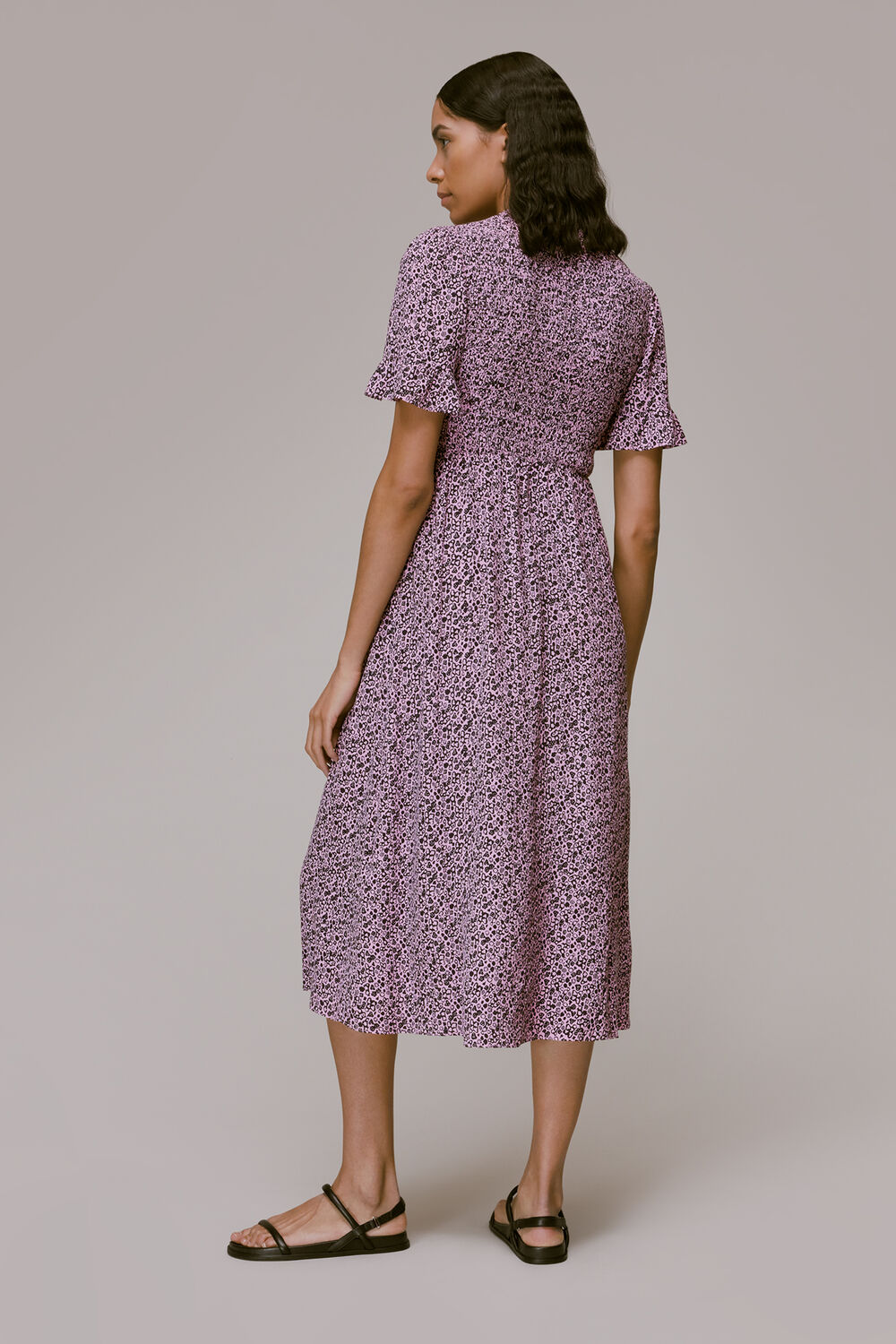 Pink Aria Flower Stamp Midi Dress