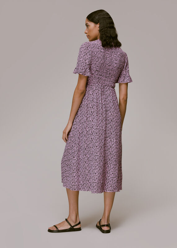 Pink Aria Flower Stamp Midi Dress